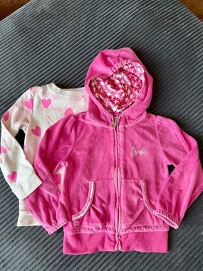 4T Barbie & hearts hooded zip-up jacket & crewneck sweatshirt